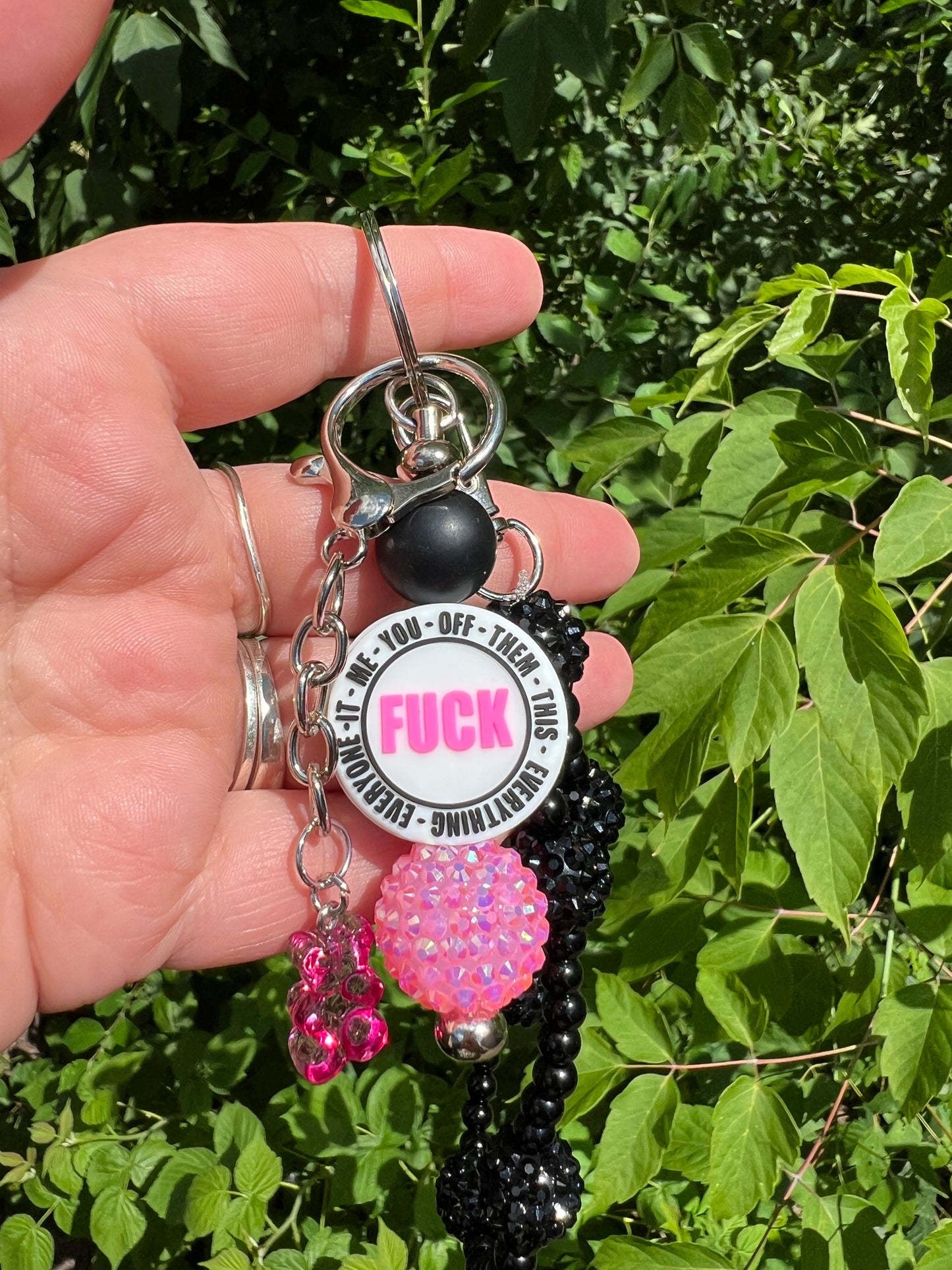 Pink and black f*ck keychain/bag charm