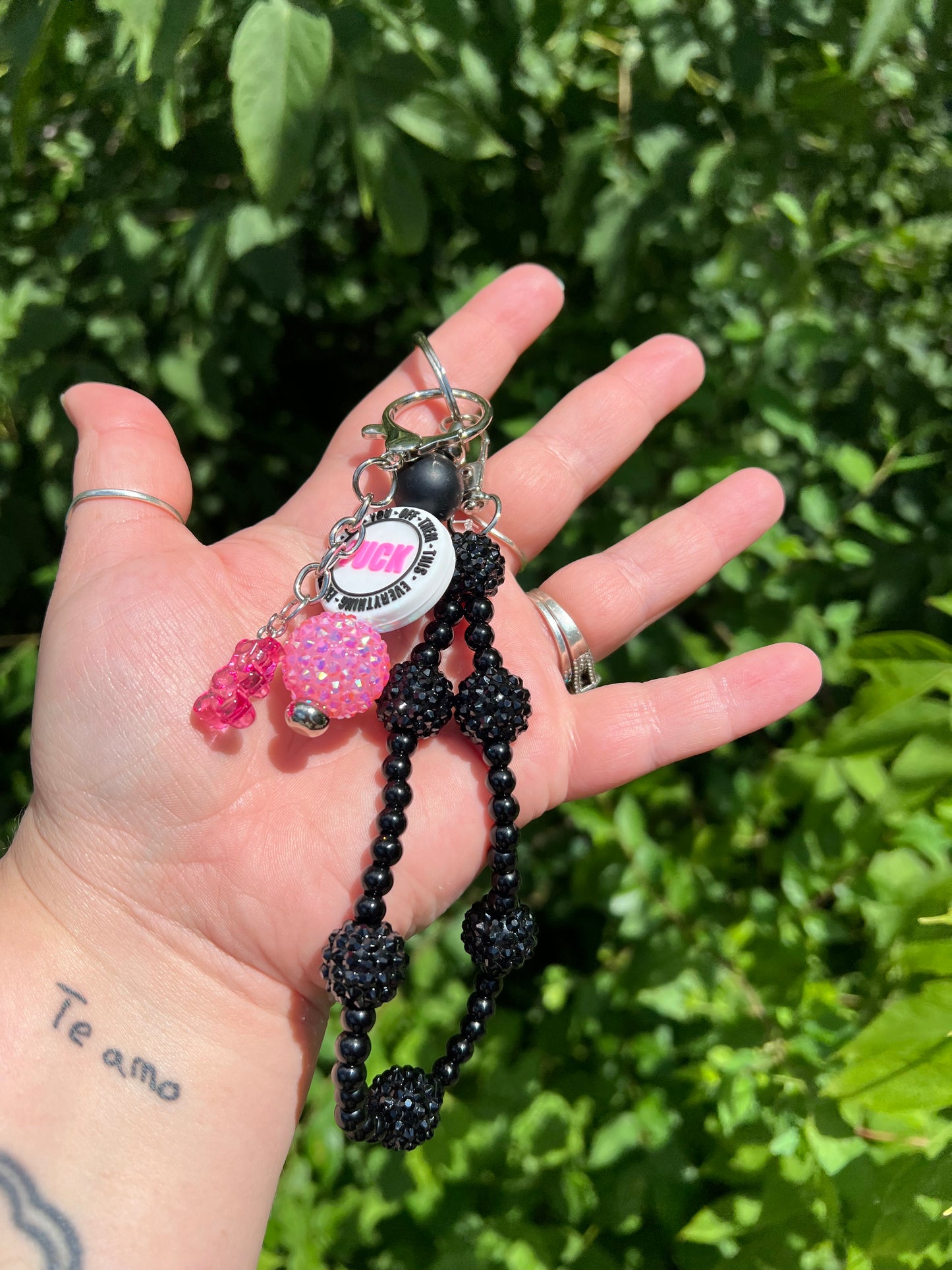 Pink and black f*ck keychain/bag charm