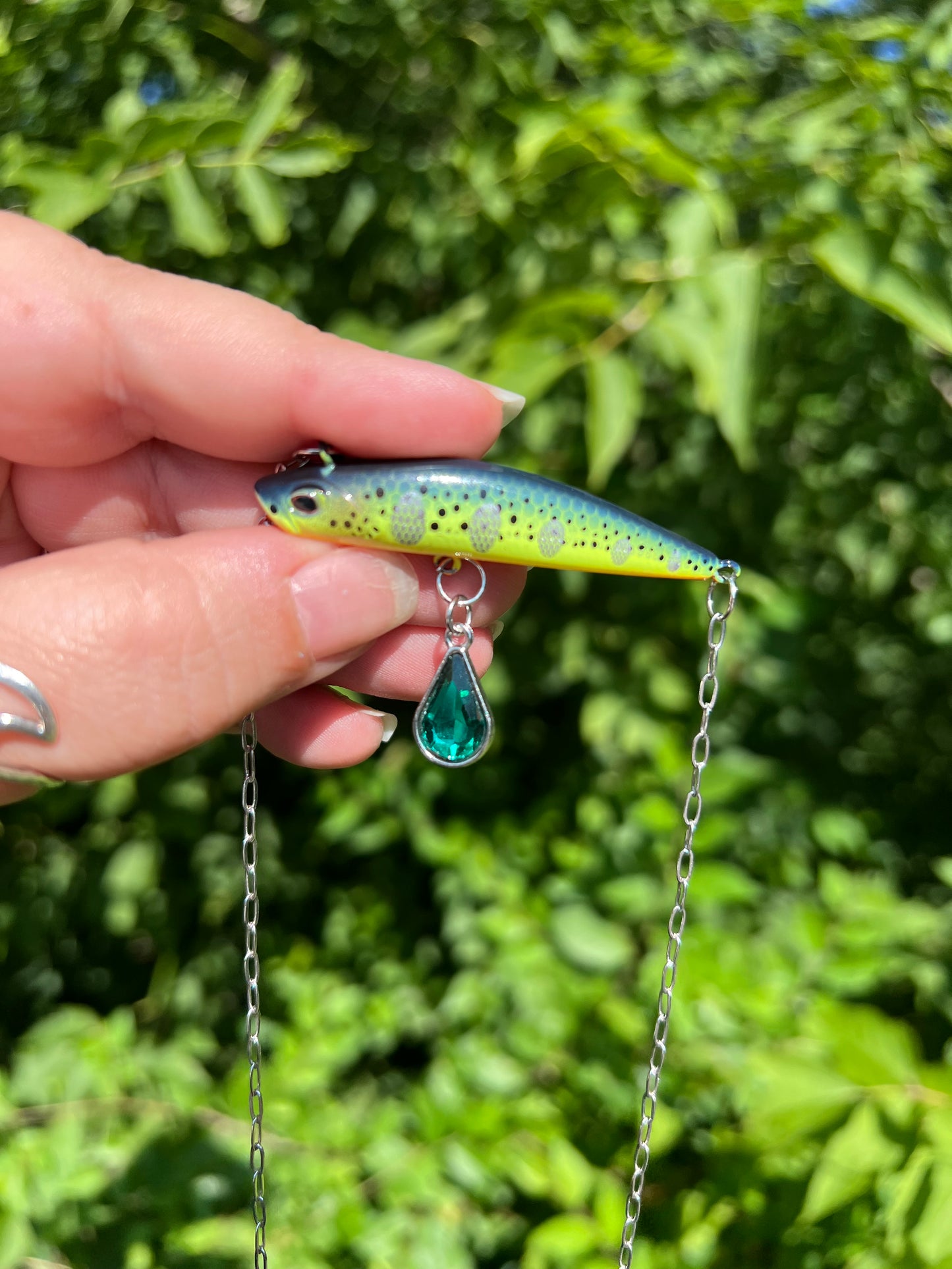 Green and orange fishing Lure Necklace