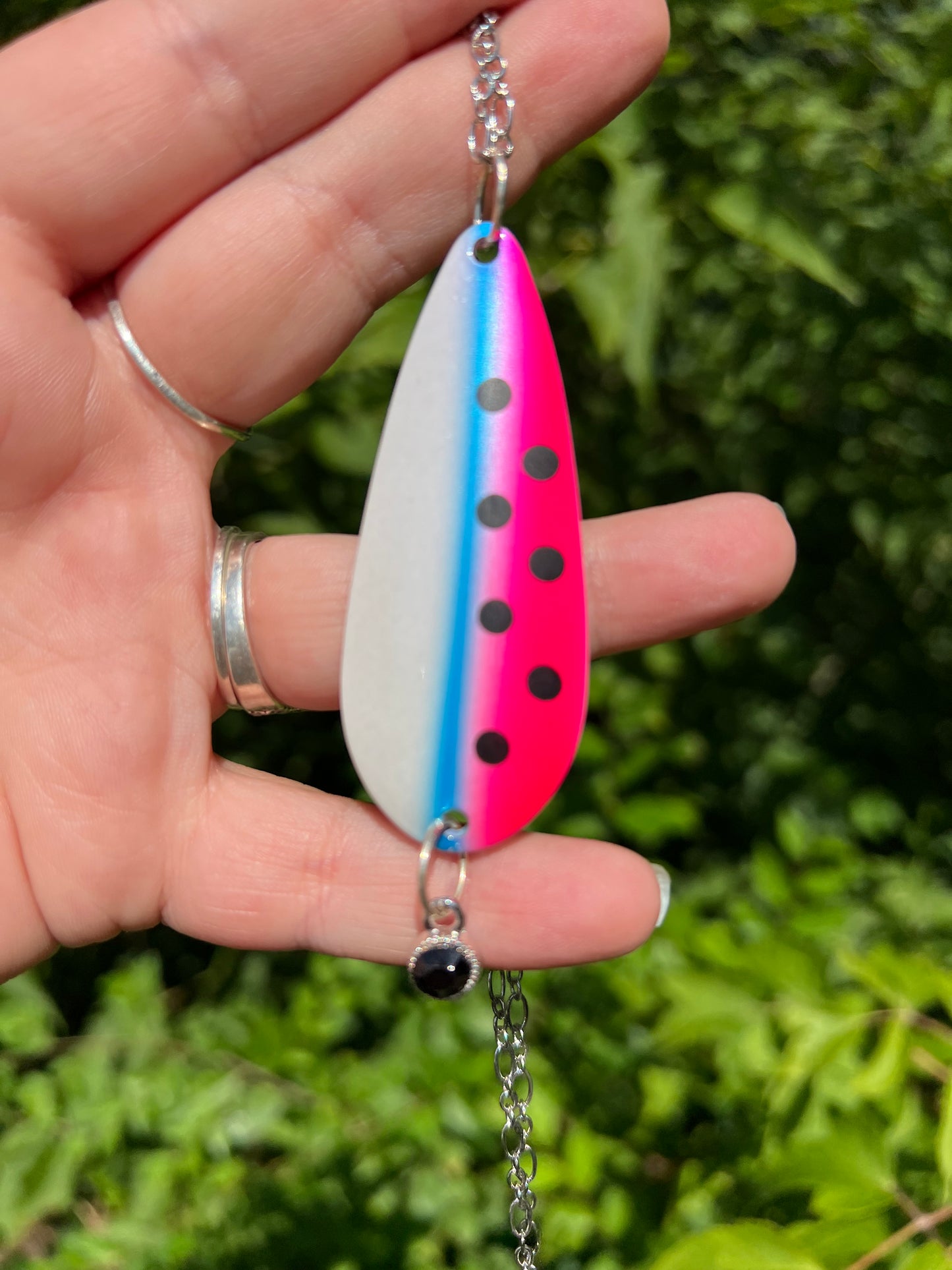 Hot pink spoon fishing lure 2