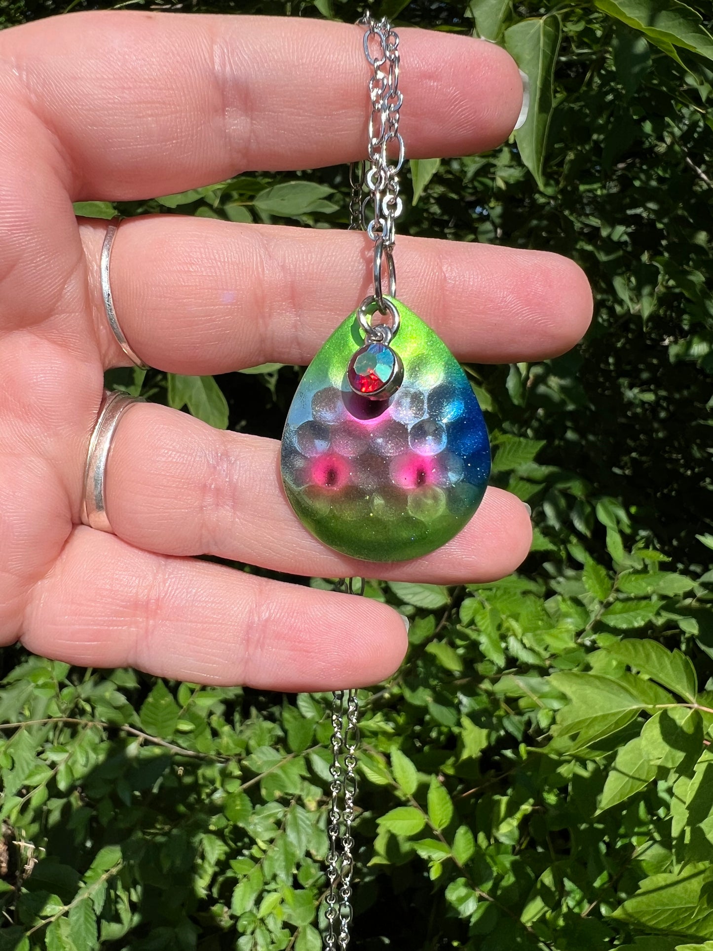 Green and silver spoon fishing lure necklace 2