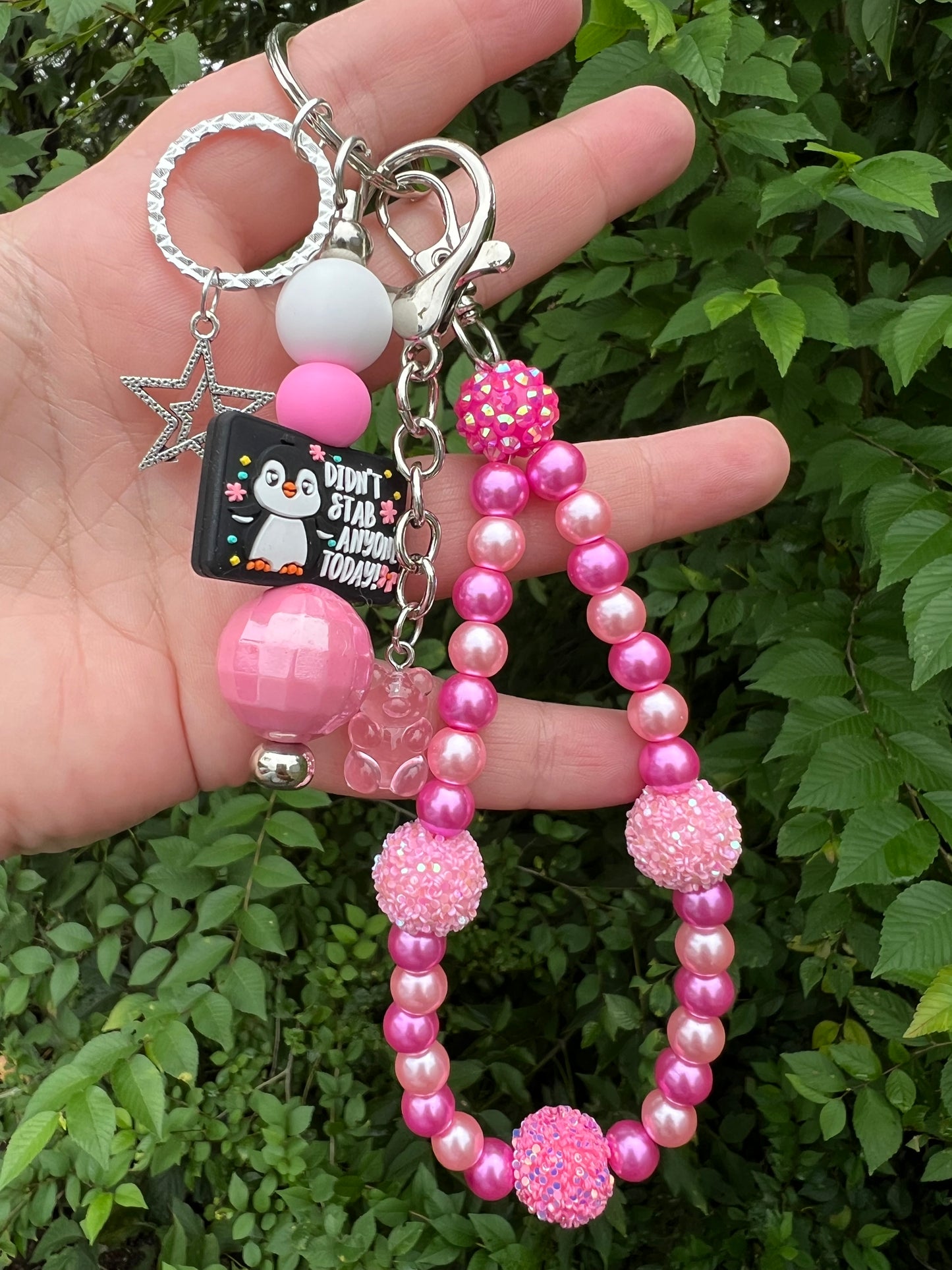 Pink I Didn't Stab Anyone Today Keychain/Bagcharm