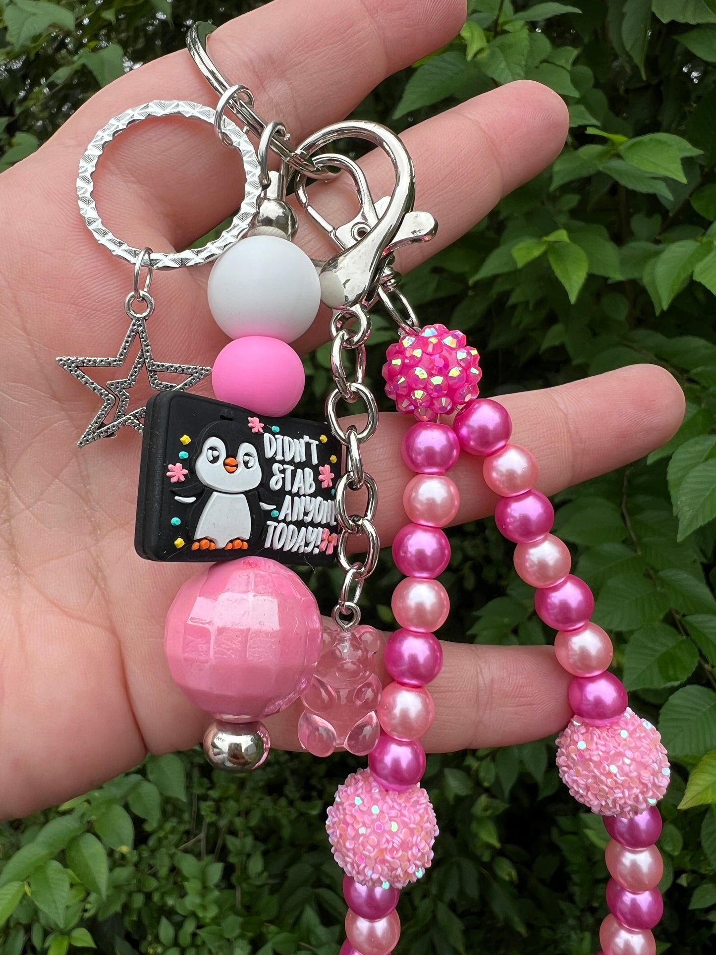 Pink I Didn't Stab Anyone Today Keychain/Bagcharm