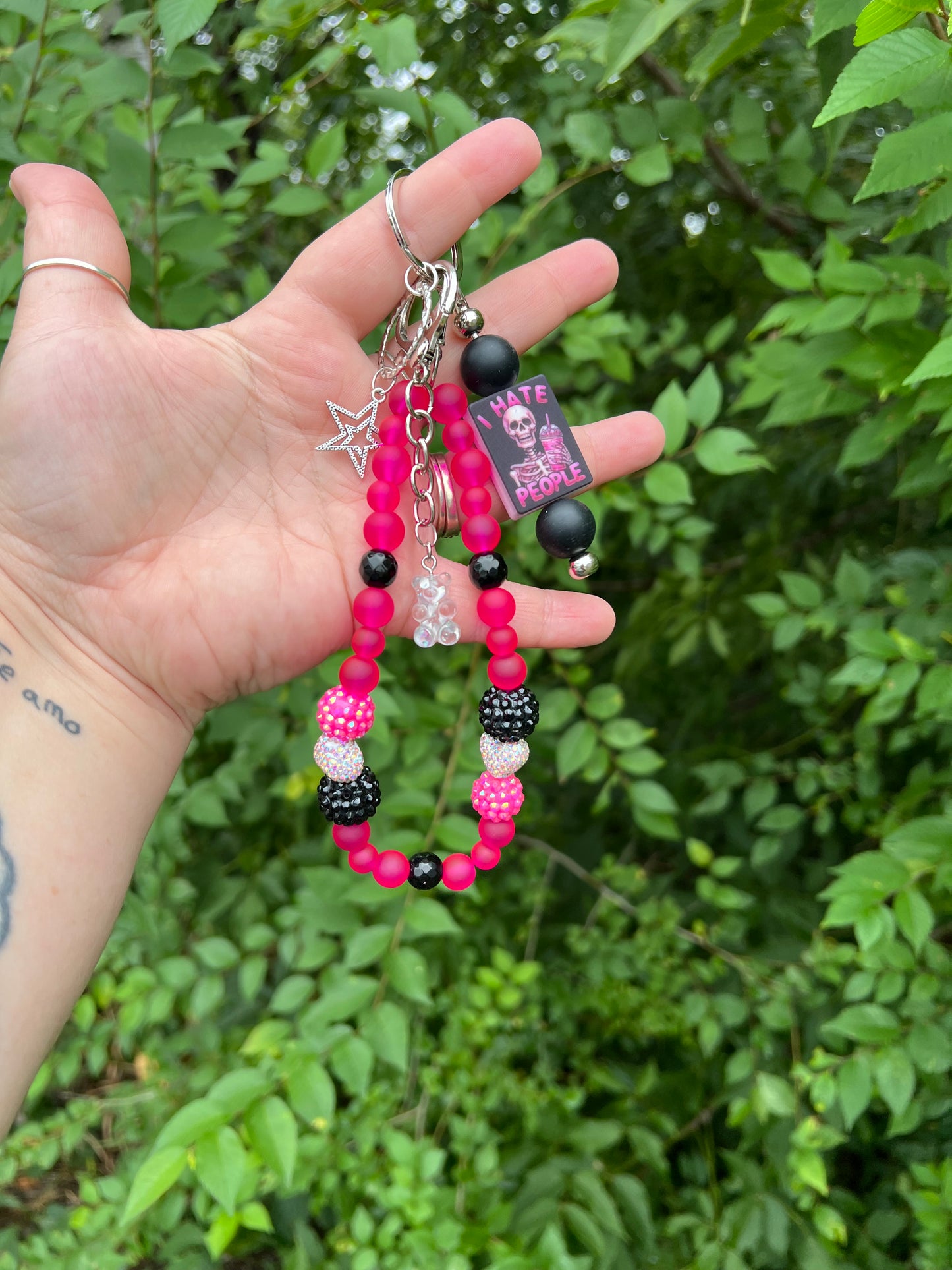 Pink I Hate People Keychain/Bagcharm