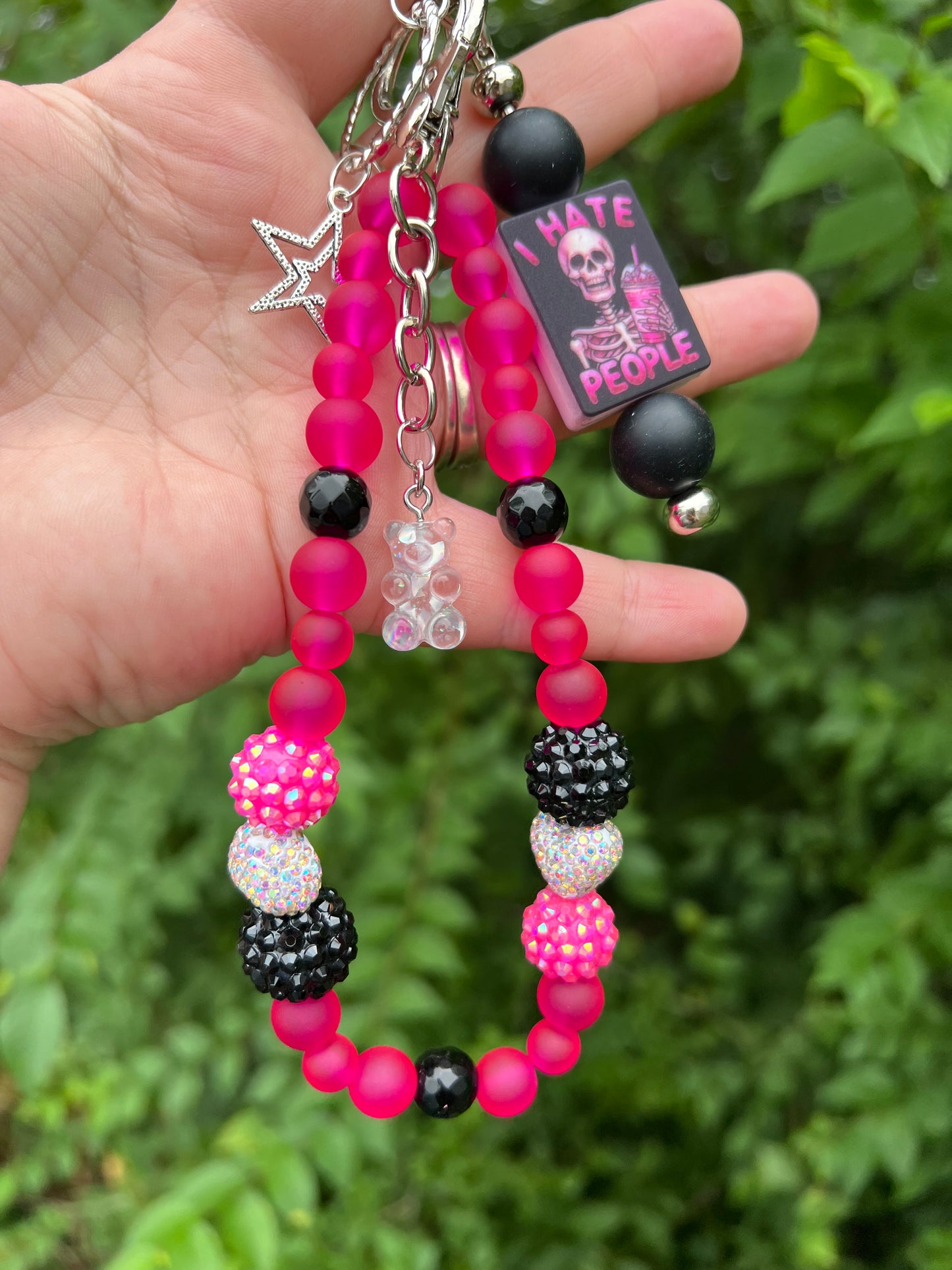 Pink I Hate People Keychain/Bagcharm
