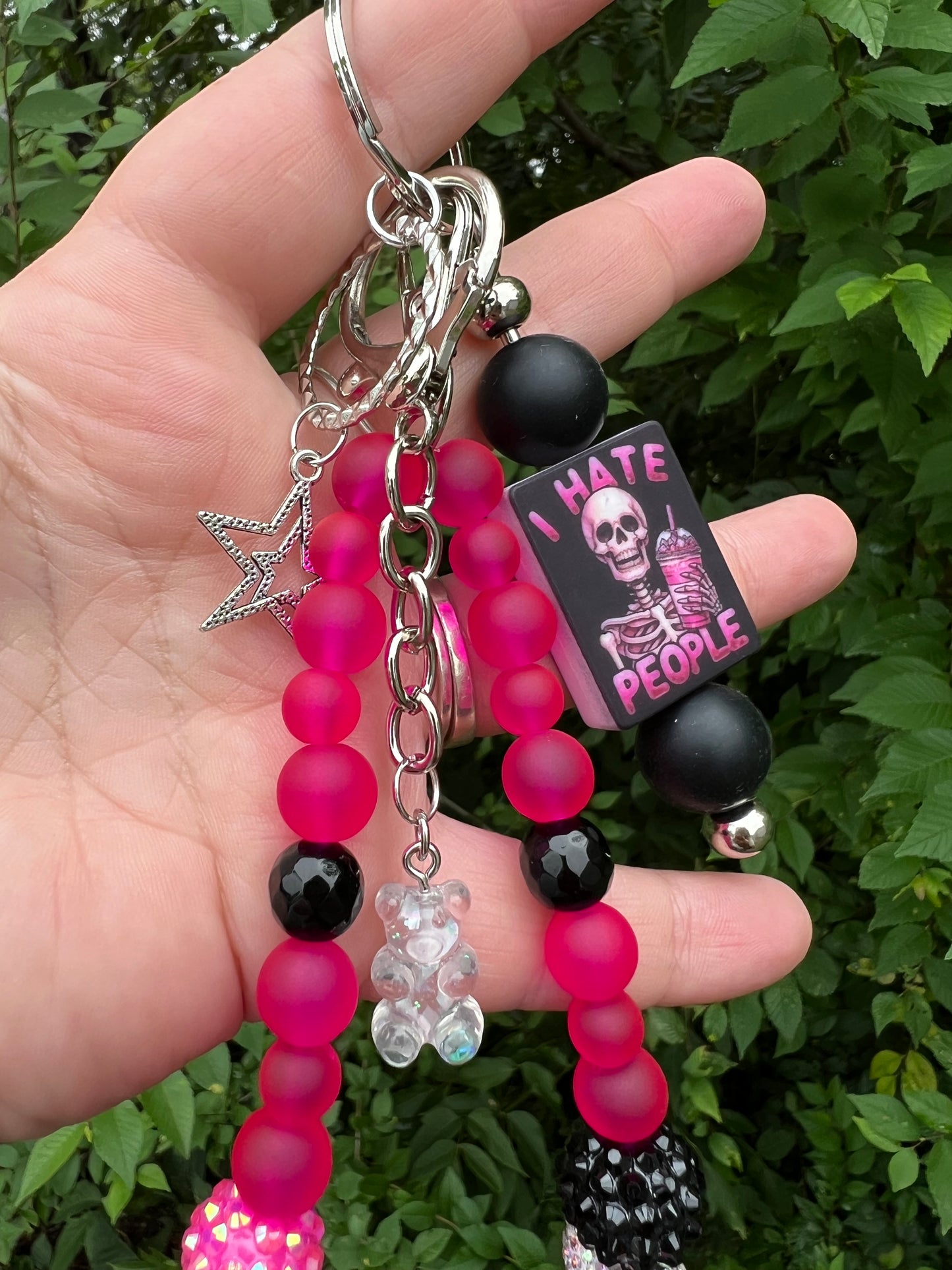 Pink I Hate People Keychain/Bagcharm