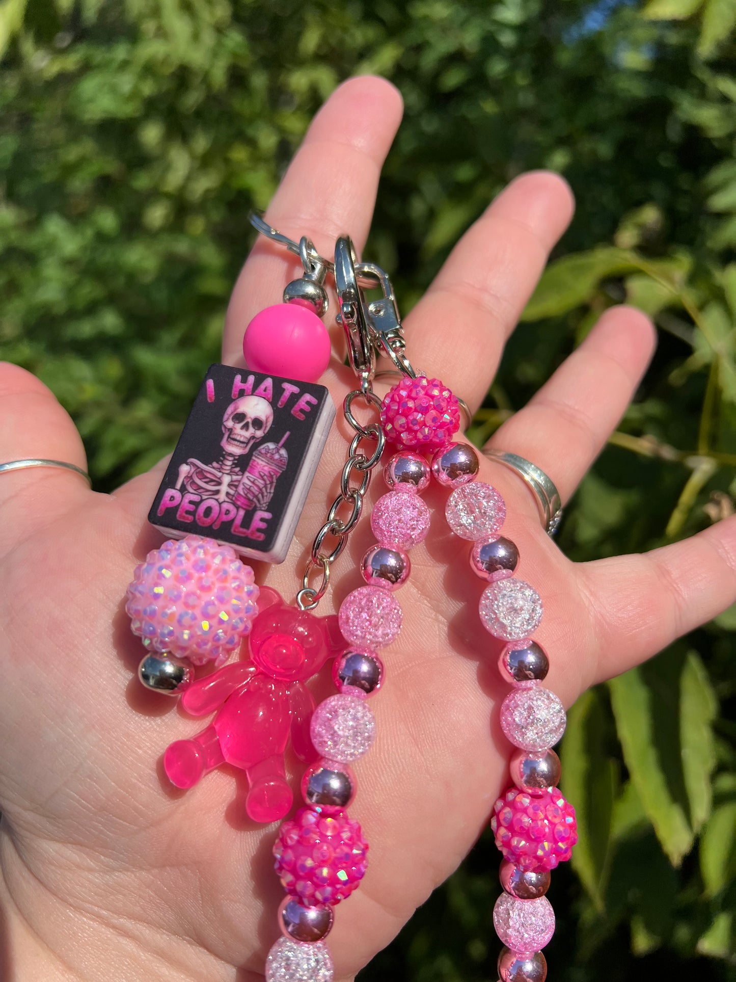 Pink I Hate People Keychain/Bagcharm