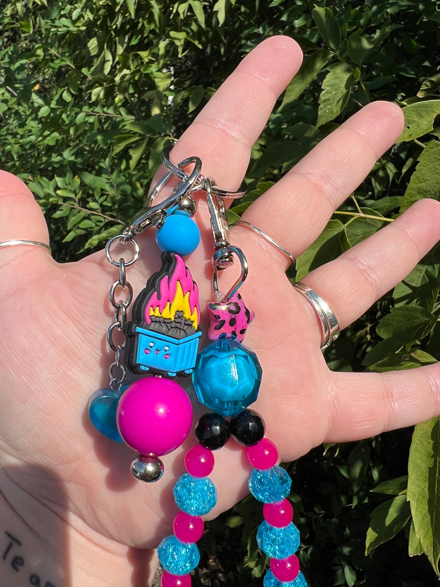 Pink and Blue Dumpster Fire Keychain/Bagcharm