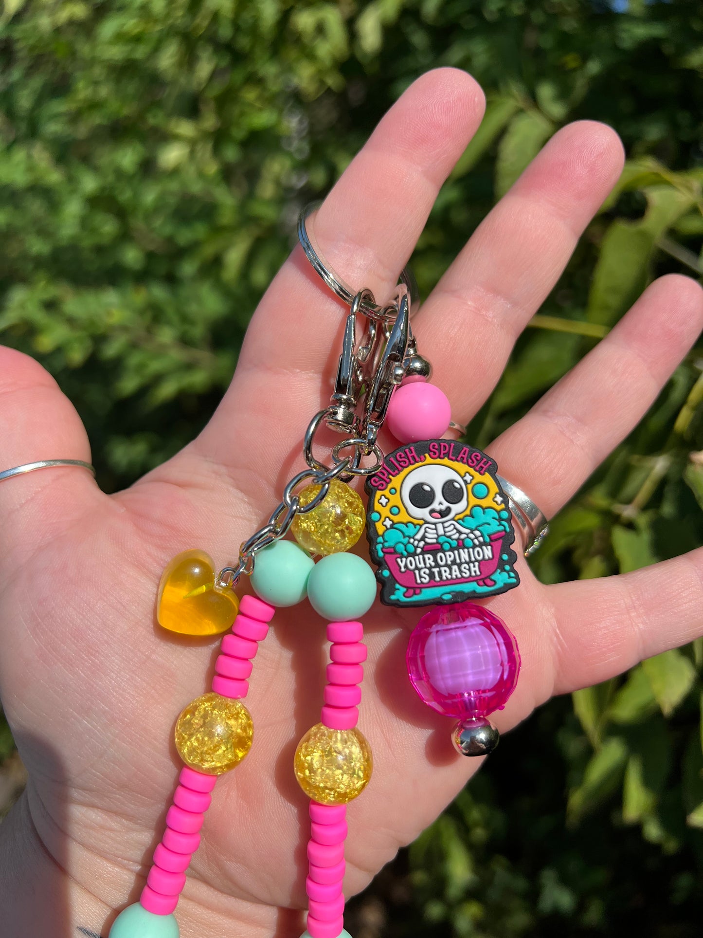 Pink Yellow Mint Your Opinion Is Trash Keycahin/Bagcharm