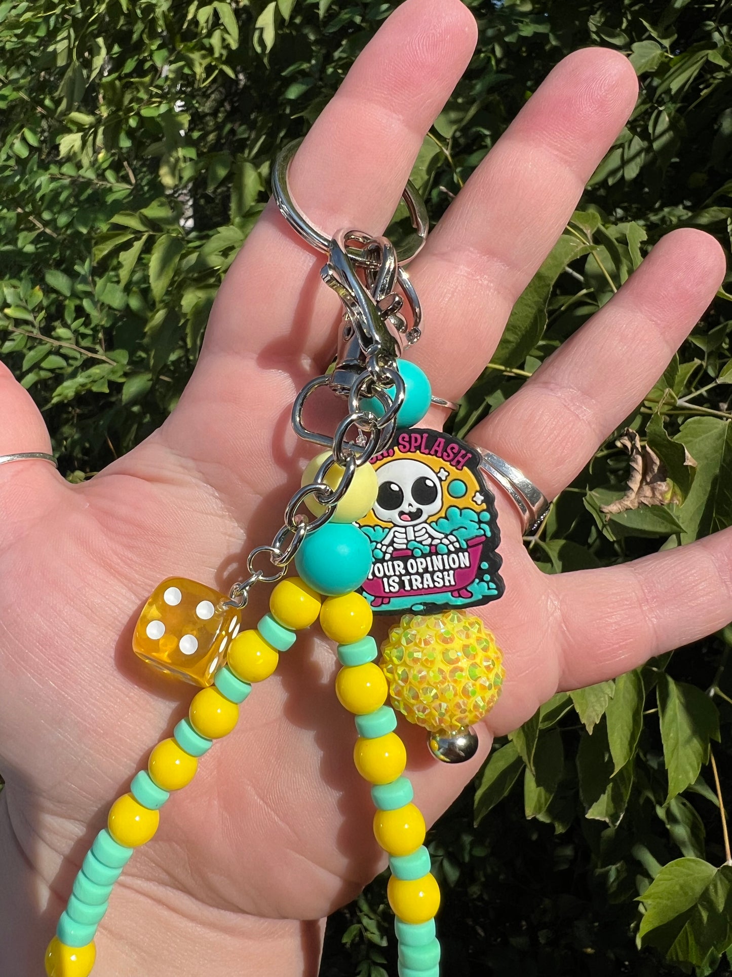 Yellow and Mint Your Opinion Is Trash Keychain/Bagcharm