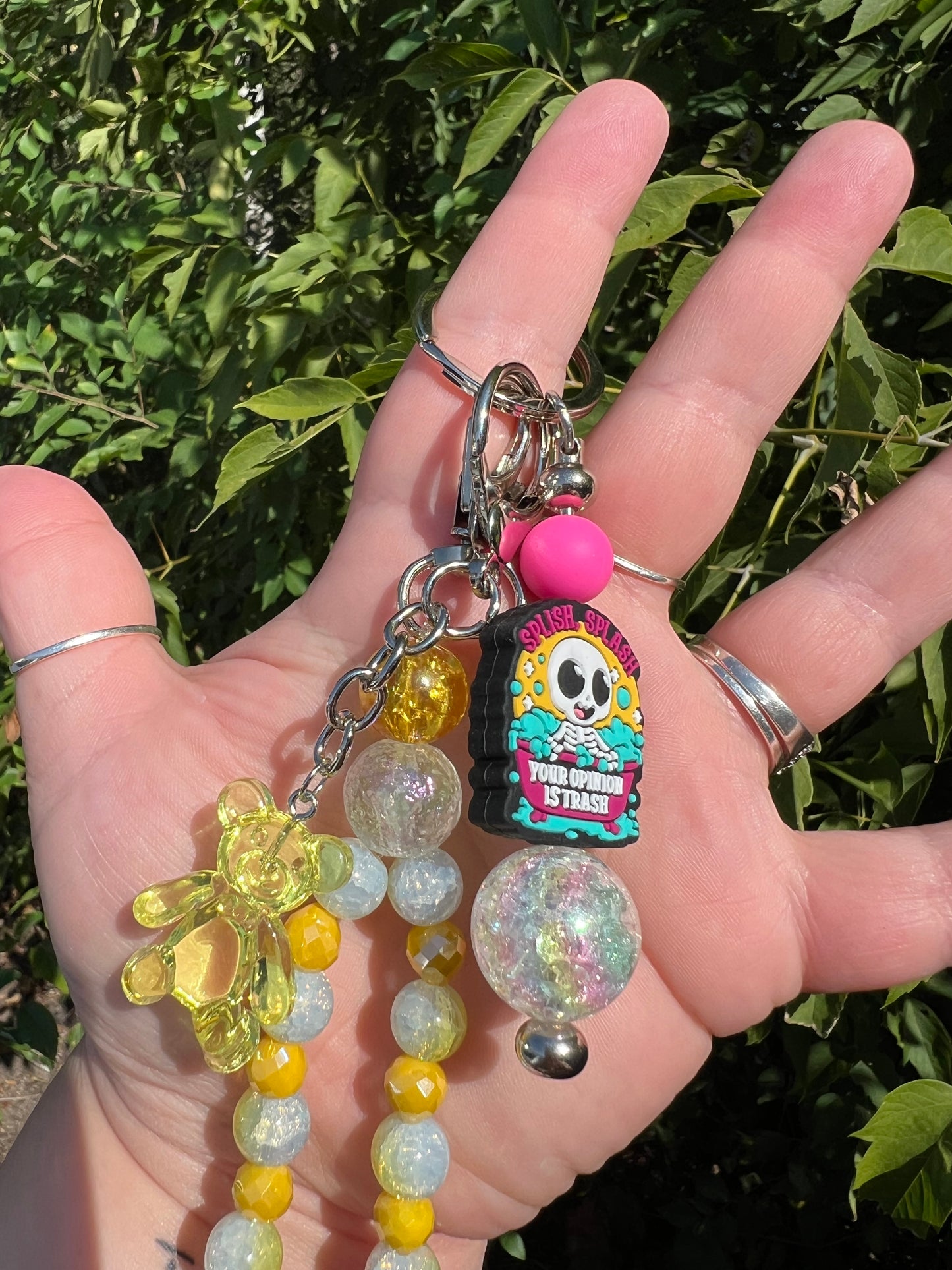 Yellow and Pink Your Opinion Is Trash Keychain/Bagcharm