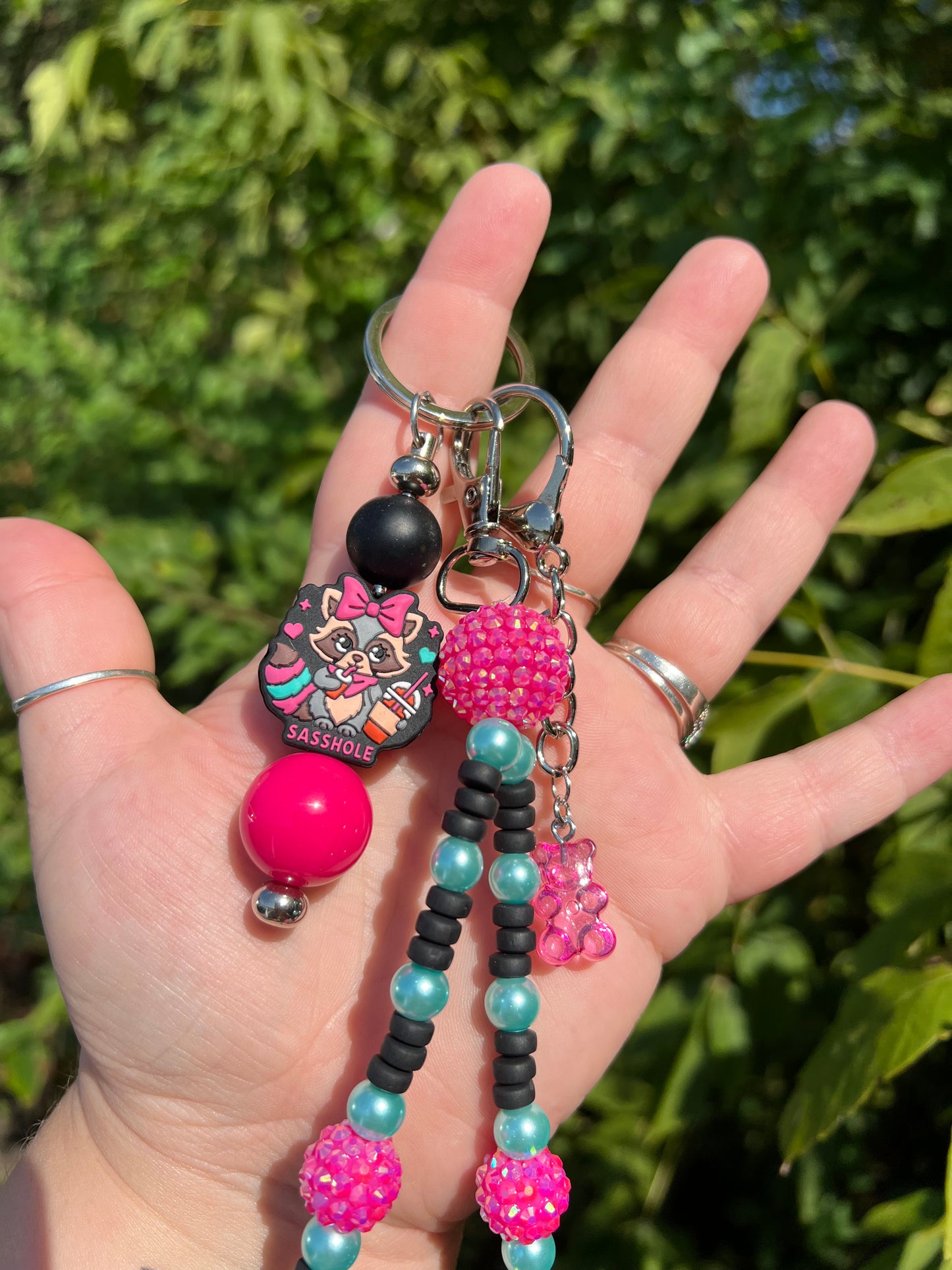 Pink Teal and Black Sassh*le Keychain/Bagcharm