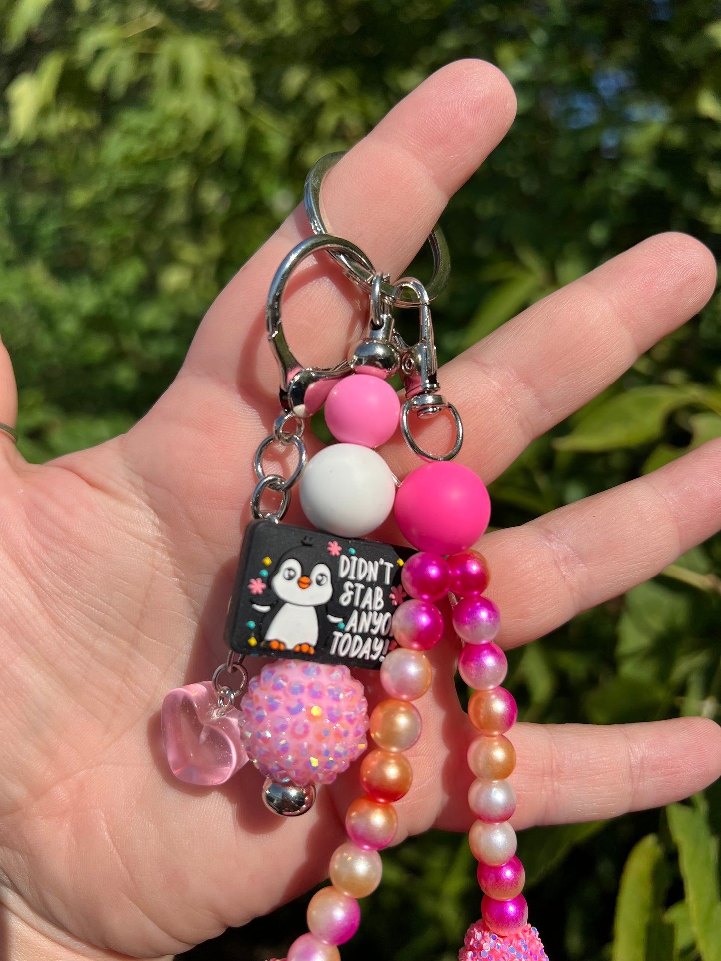 Pink and Orange I Didn't Stab Anyone Today Keychain/Bagcharm