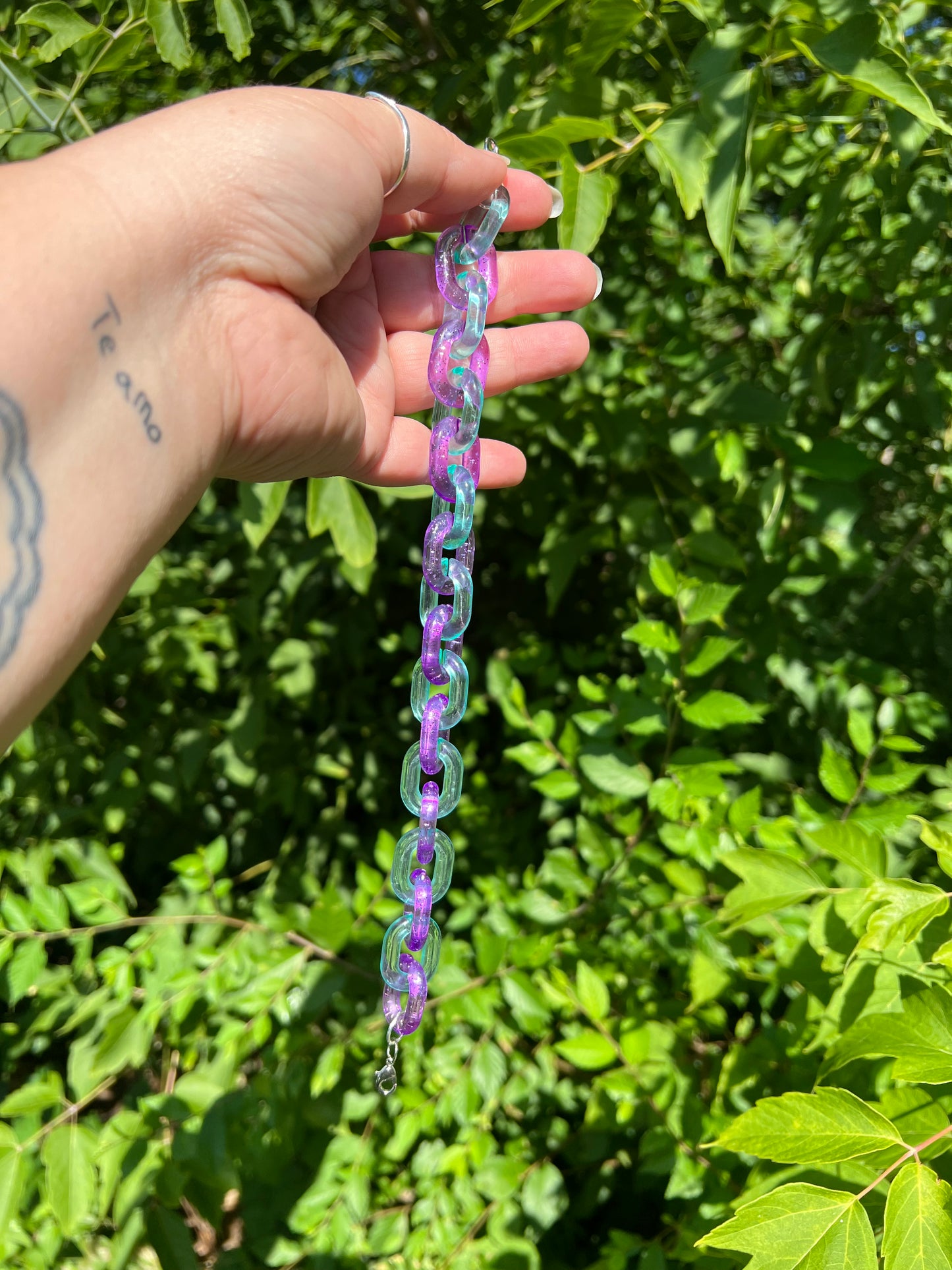 Blue and purple glitter hat chain