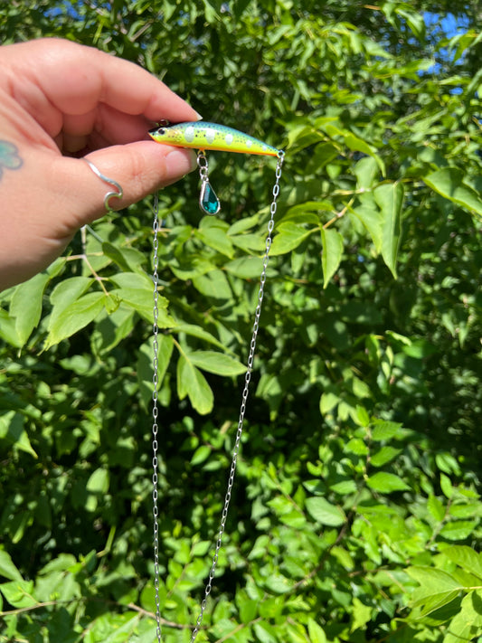 Green and orange fishing Lure Necklace