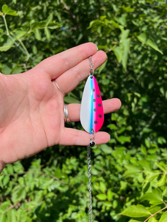 Hot pink spoon fishing lure 2