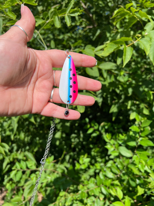 Hot pink spoon fishing lure 1