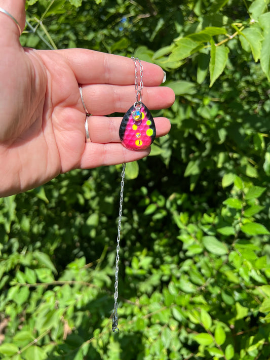 Pink and black spoon fishing lure necklace 2