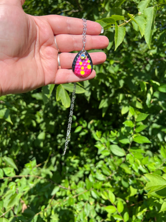 Pink and black spoon fishing lure necklace 1