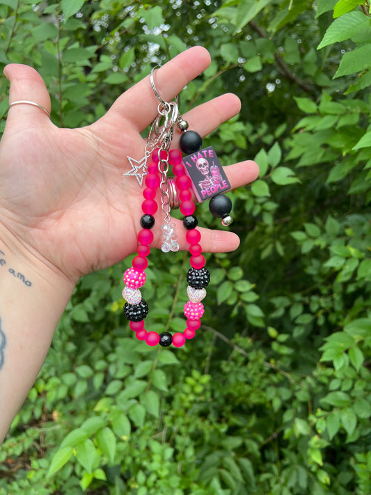Pink I Hate People Keychain/Bagcharm