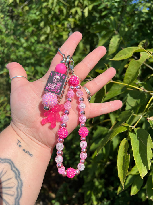Pink I Hate People Keychain/Bagcharm