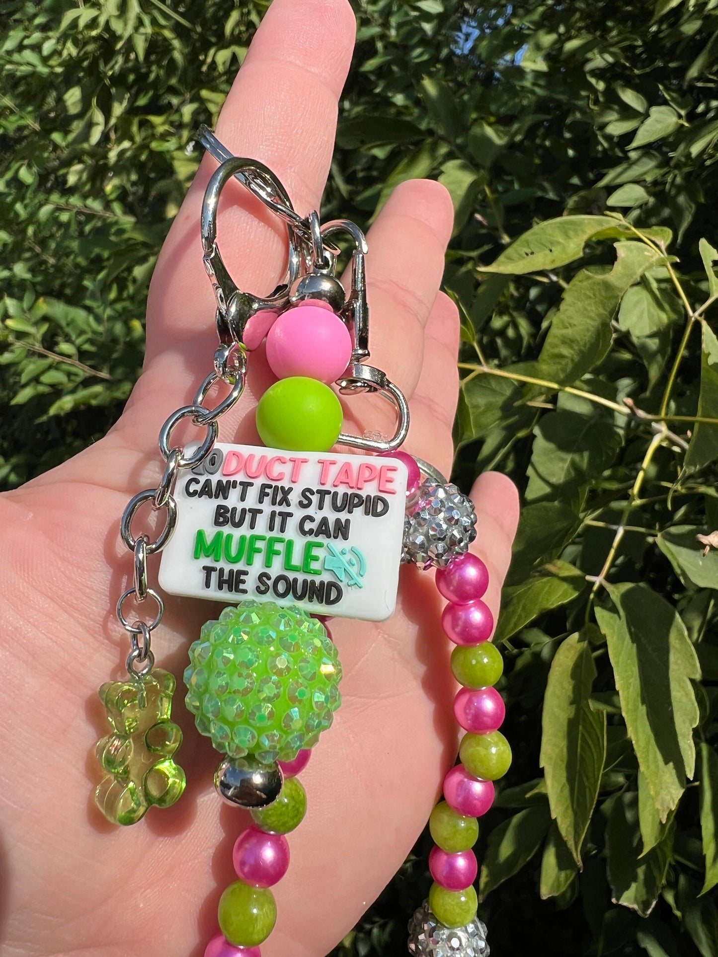 Pink and Green Duct Tape Can't Fix Stupid Keychain/Bagcharm