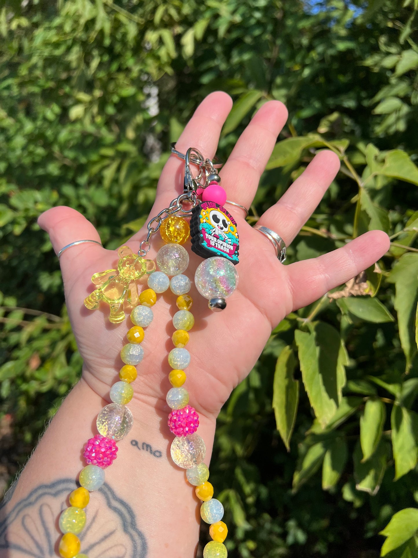 Yellow and Pink Your Opinion Is Trash Keychain/Bagcharm