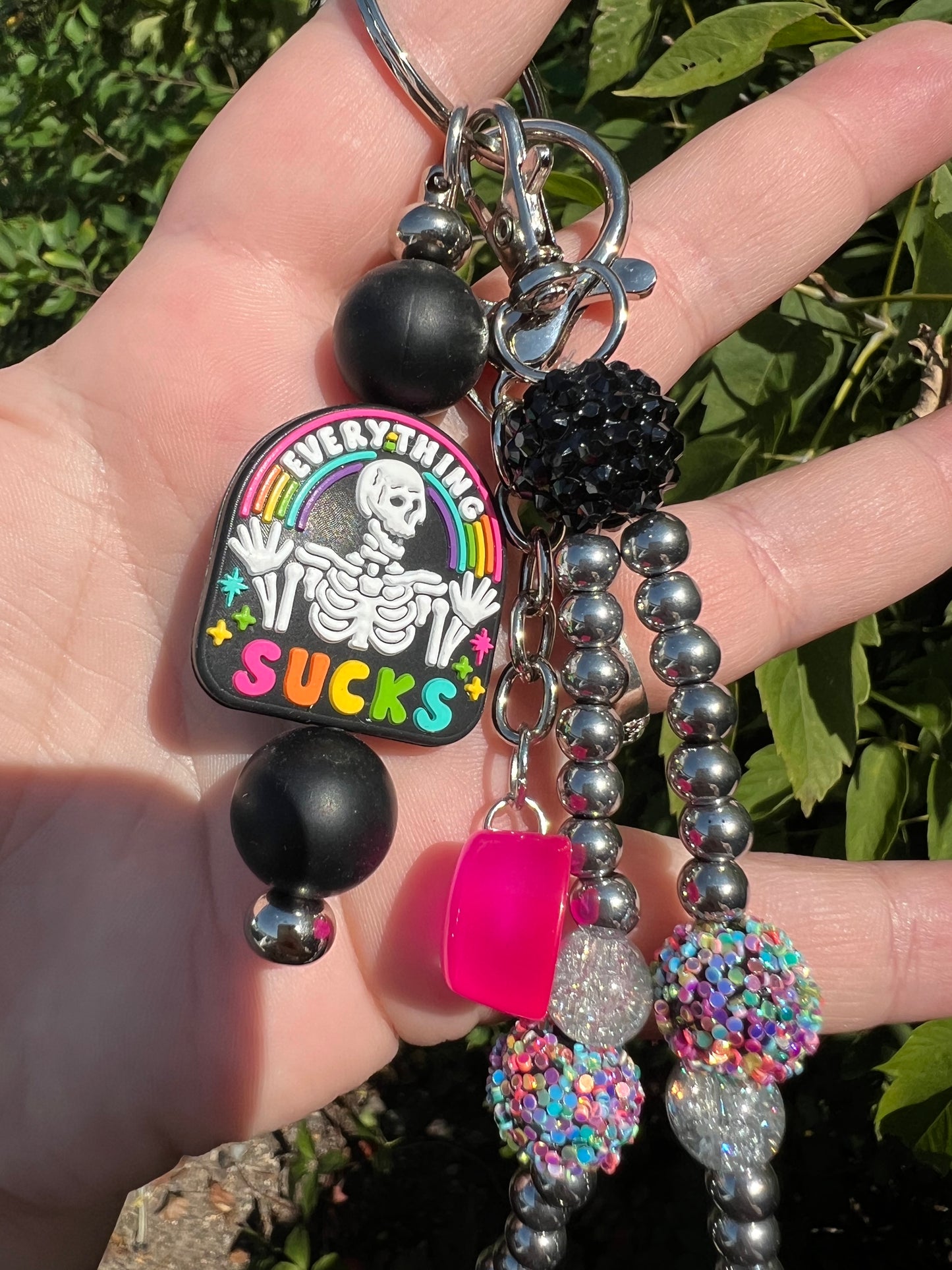 Black and Silver Everything Sucks Keychain/Bagcharm