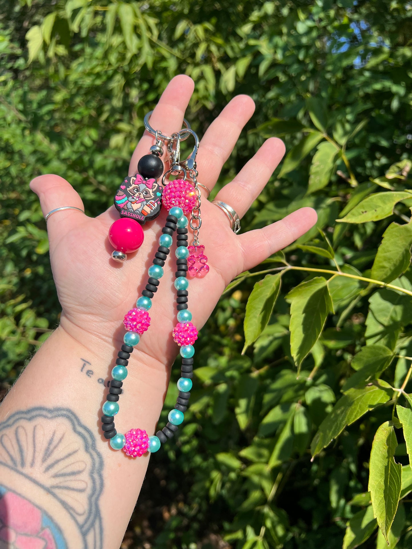 Pink Teal and Black Sassh*le Keychain/Bagcharm