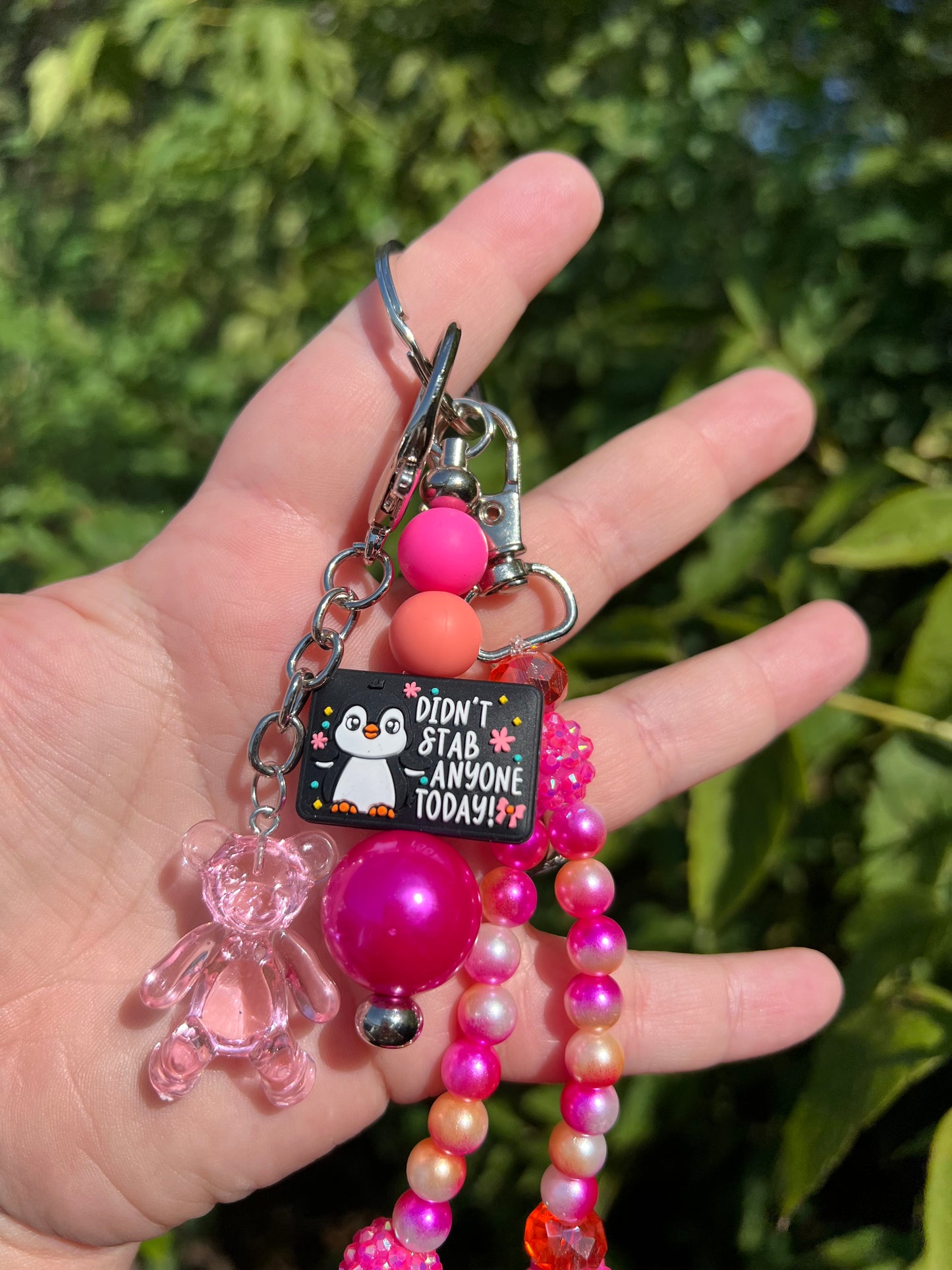 Pink and Orange I didn't Stab Anyone Today Keychain/Bagcharm