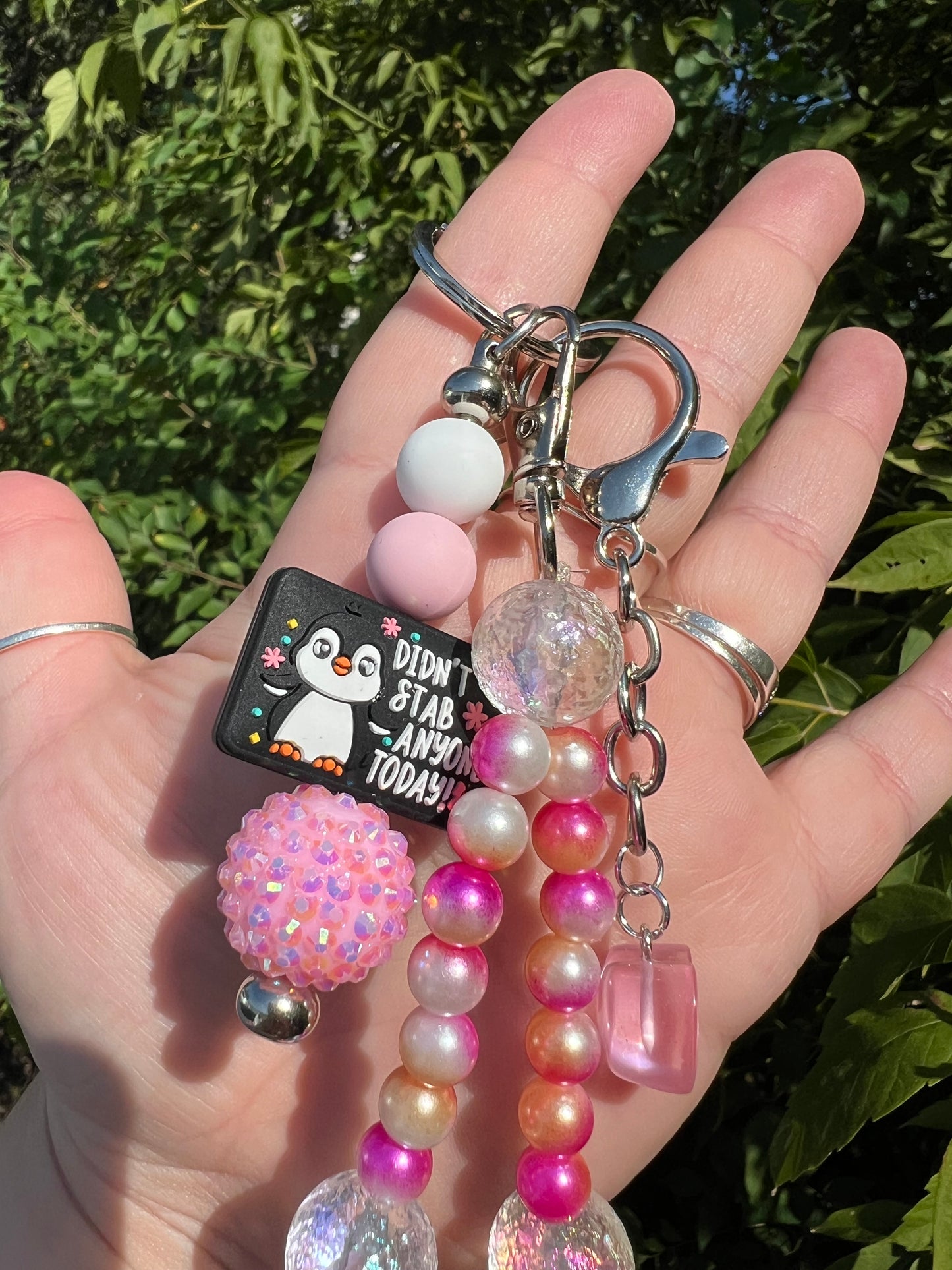 Pink and Orange I Didn't Stab Anyone Today Keychain/Bagcharm