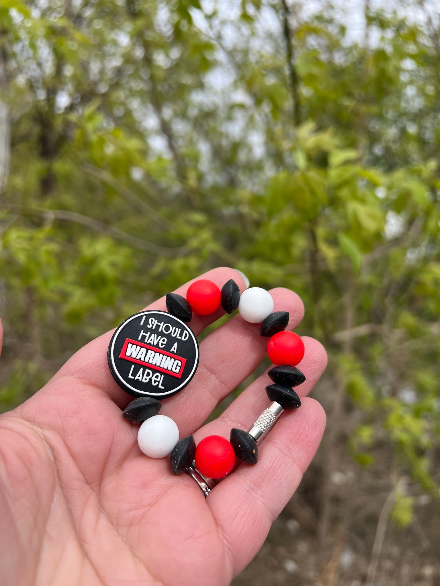 Warning Lable Charmed Cable Ring