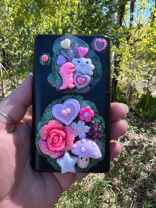 Black and Pink Charmed Cigarette Case