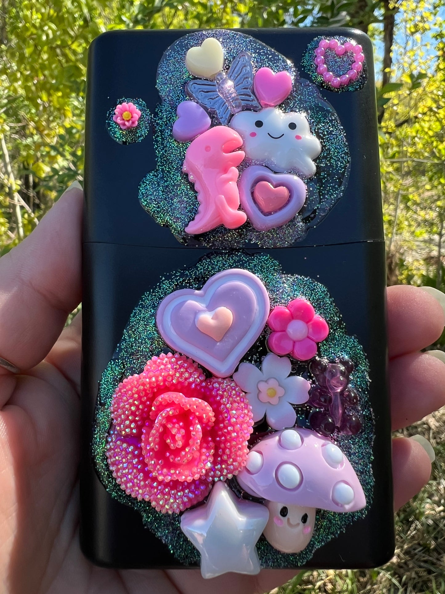 Black and Pink Charmed Cigarette Case